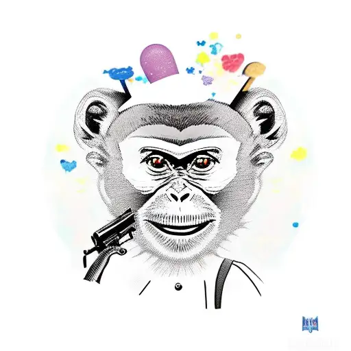 Monkey In A Maid Dress With A Gun