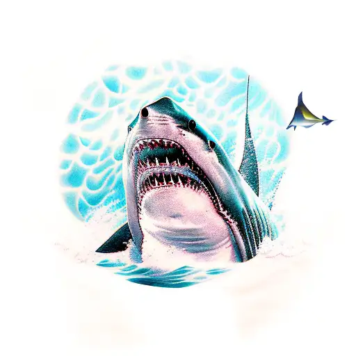 Great White Shark With Tattoos On Body
