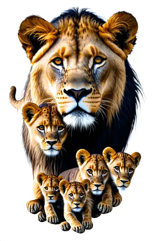 Lioness With 5 Cubs Surrounded