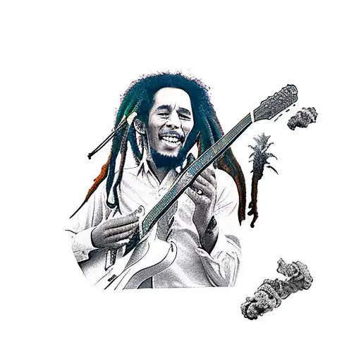 Bob Marley Smoking A Joint While Playing The Guitar