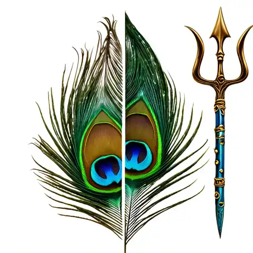 Half Trident And Half Flute With Peacock Feather