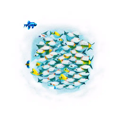 A School Of Fish Swimming In The Shape Of A Design Tool