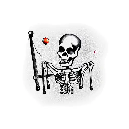 Old School Gangster Skeleton Playing Pool In A Pool Hall In Hell