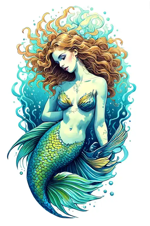 Underwater Theme Tattoo Featuring A Mermaid