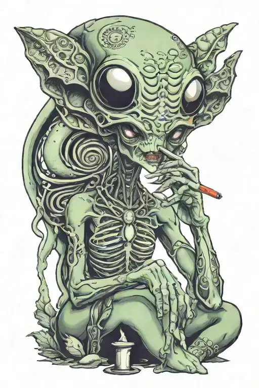 Female Hippy Alien Smoking A Joint Sitting