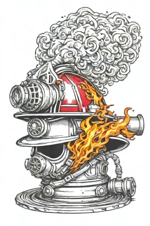Firefighter Helmet With Fire Hydrant Engulfed In Flames