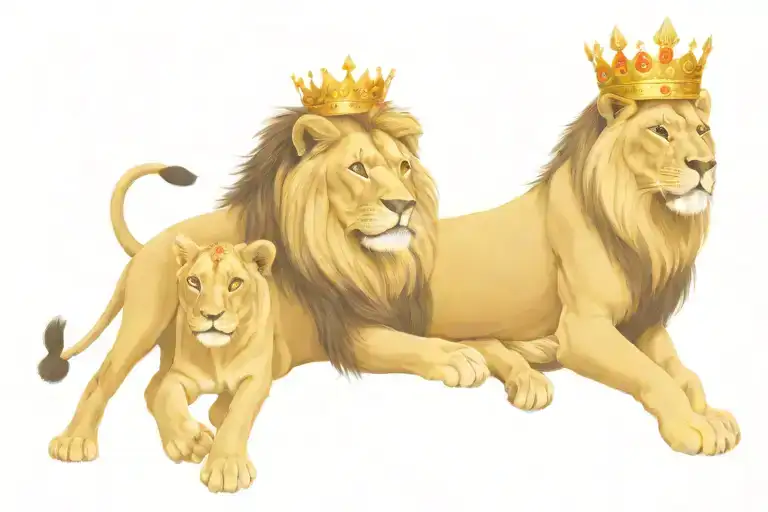 Lion Wearing A Crown Adorned Withcubs