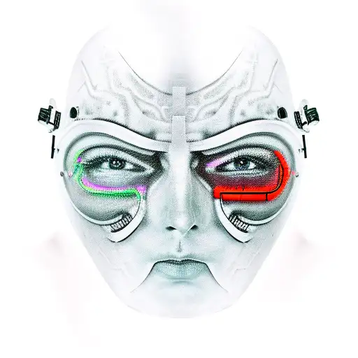 A Cyberpunk Mask Revealing A Crying Face Underneath It