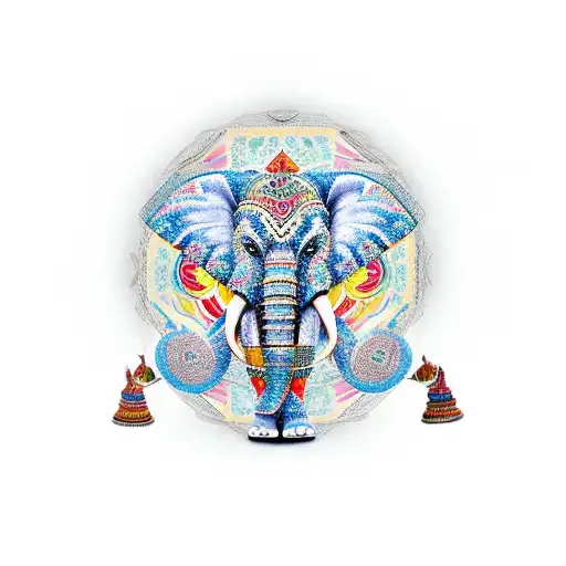 An Elephant Adorned With Traditional Thai Patterns Standing In Front Of A Stunning Temple