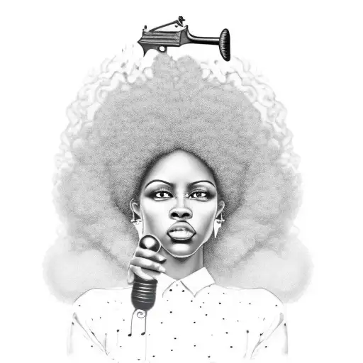 Beautiful Black Woman With An Afro Holding A Pistol In Her Hand Instead Of The Torch