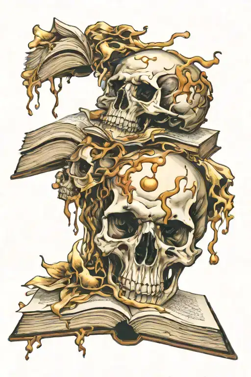 Melted Skull Pile With Shining Open Book Below