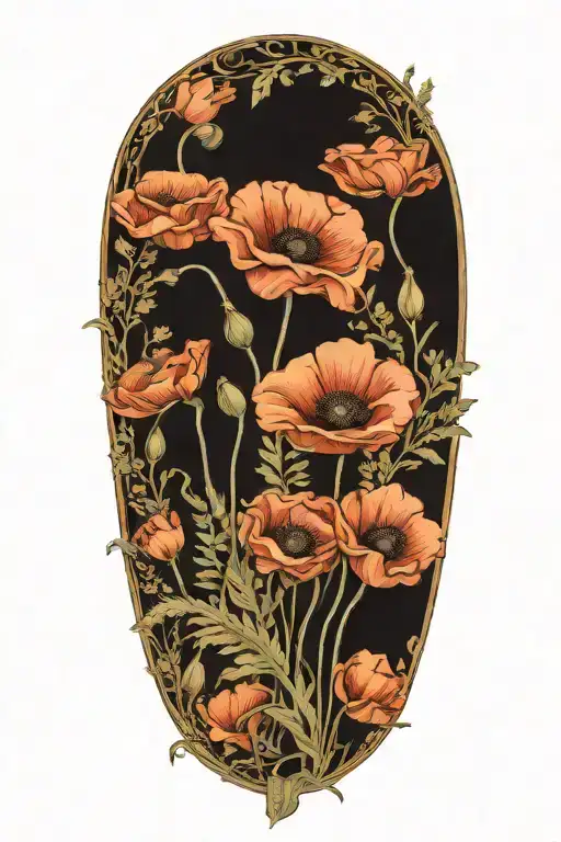 Poppies And Ferns Art Nouveau Style