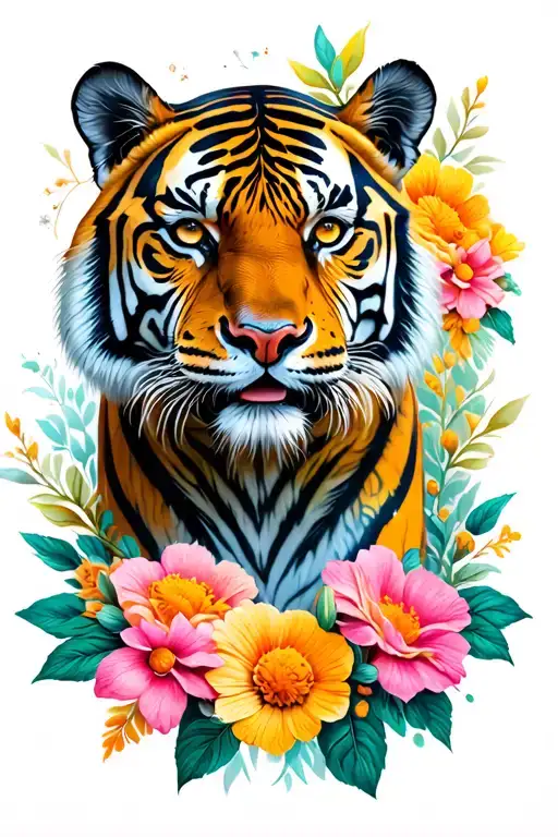 Tiger With Flowers