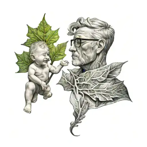Dad And Son In Sycamore Leaf