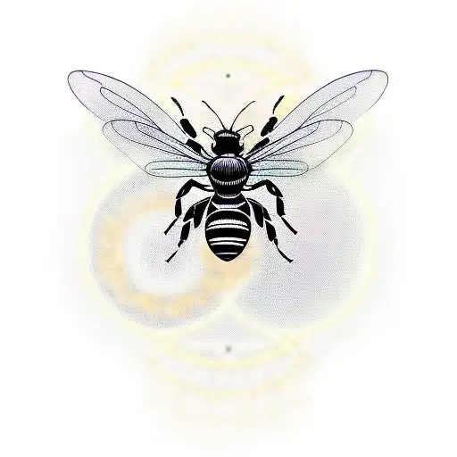 A Tatoo Of A Bee With Circuit Board Patterns And Musical Note Antennae