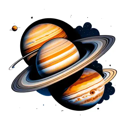 Saturn And Jupiter Looking At Space