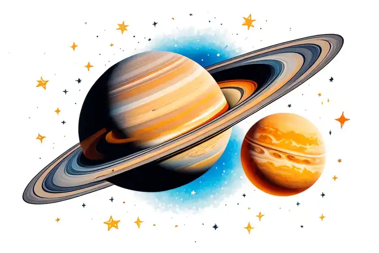 Saturn In Space With Uranus Surrounded By Stars