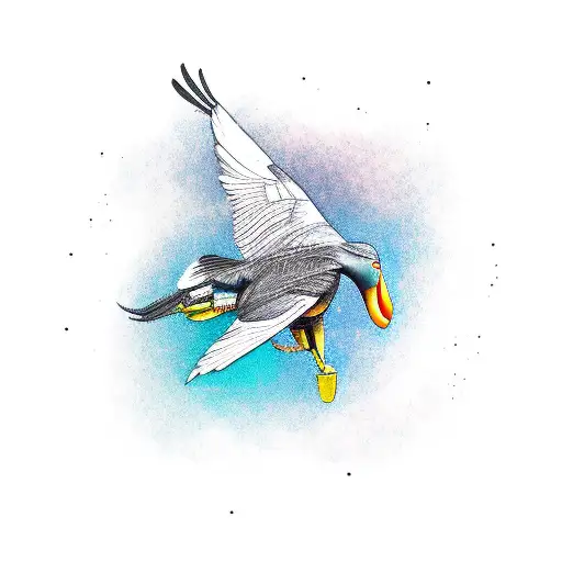 A Shoebill Bird Flying With A Drone Camera Attached To Its Beak