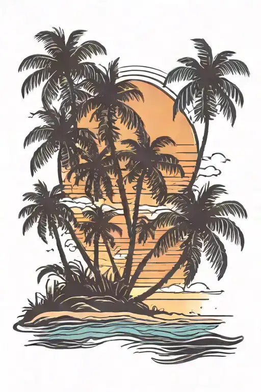 Beach Sunset With Palm