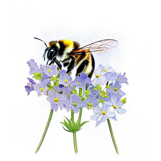 Larkspur And Cosmos Around A Bee