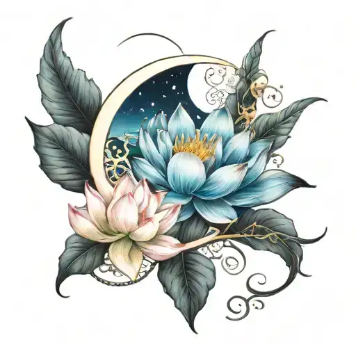 Crescent Moon With Lotus Flower