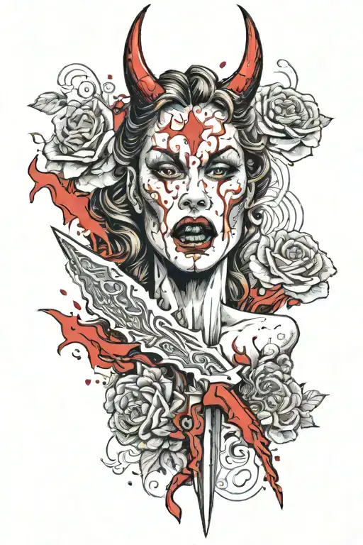 Women Devil Knife Strengh Blood Love Red