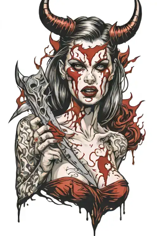 Devil Girl Face Knife Blood Love Red Angry Sexy Hot Girl Teen