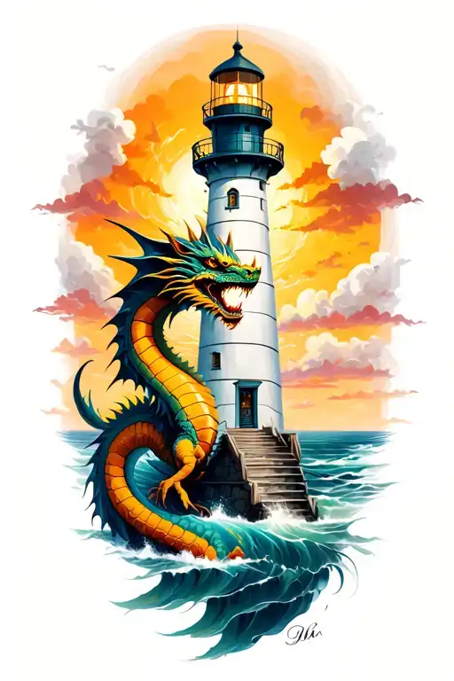 Lighthouse With Dragon