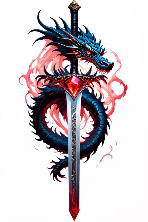 Gothic Shade Bladed Dragon Wrapped Around A Ruby Infused Katana Sword