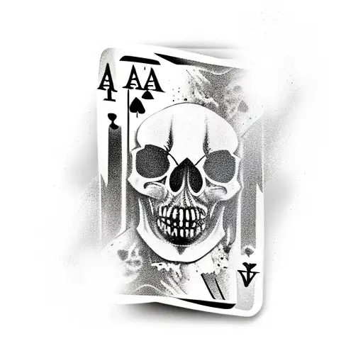 Singed Ace Of Spades Card With A Large Realistic Skull In Centre With Wide Mouth And Flames