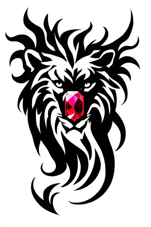 Gothic Stenciled Lion Jewelry Red Ruby