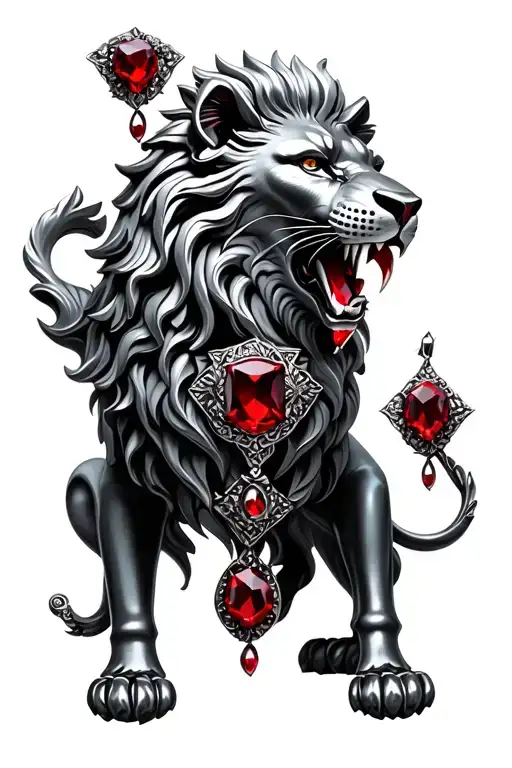 Gothic Lion Jewelry Red Ruby