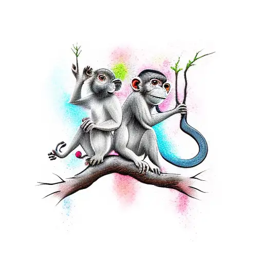 Tree With Two Monkeys And A Rat