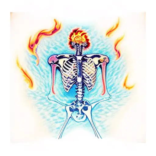 Roses On Fire Orange Flame With Skeleton In Front On Fire With Blue Flame Coming From Inside