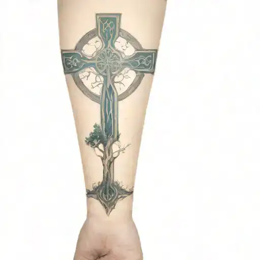 Celtic Cross And Tree Of Life Arm Tatties