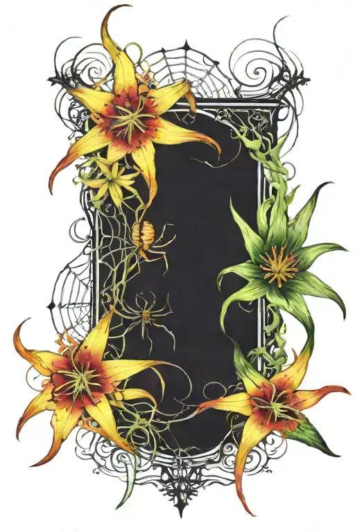 Spider Lilies With Webs And Spiders For A Thigh Piece