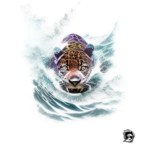 A Black Jaguar Sailing On A Wave