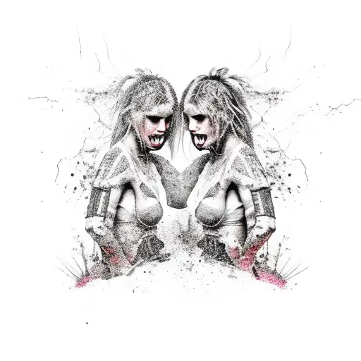 Two Sexy Female Women Characters Fighting In A Crumbling Arena