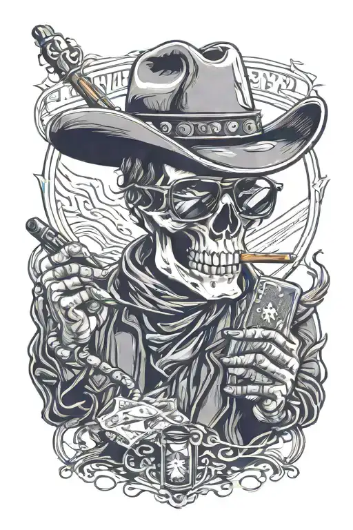 Cowboy Skull Poker Player Smoking A Cigar With Aviator Glasses And Bandana