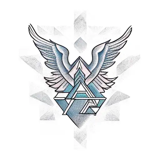 A Tattoo With Triangle Shape With A Man Walking Towards You And In The Background A Phoenix