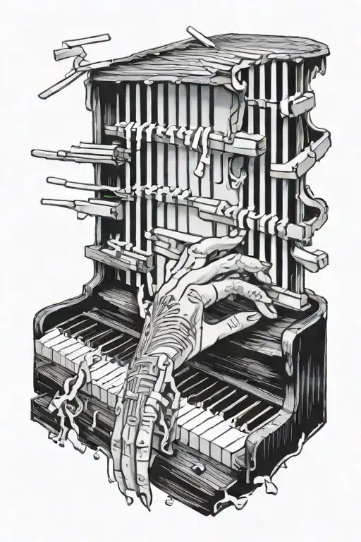 Female Hand Playing Old Broken Piano Keys