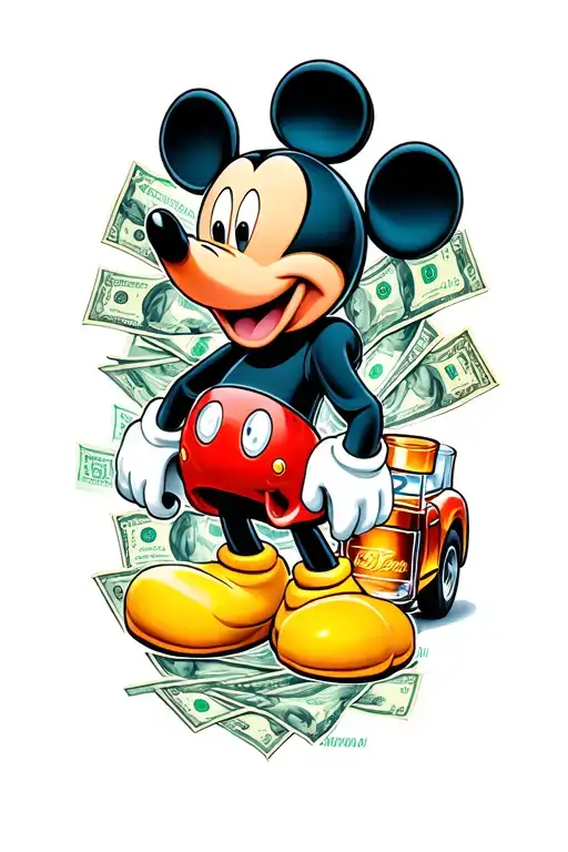Mickey Mouse With Cars And Money And Whisky