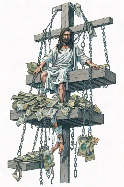 Jesus Hangs Herself On The Gallows And Has A Pile Of Dollars Under Her Feet
