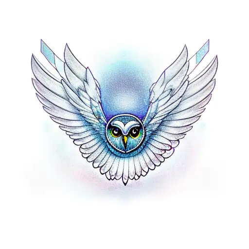 Owl With Large Wings And Geometry