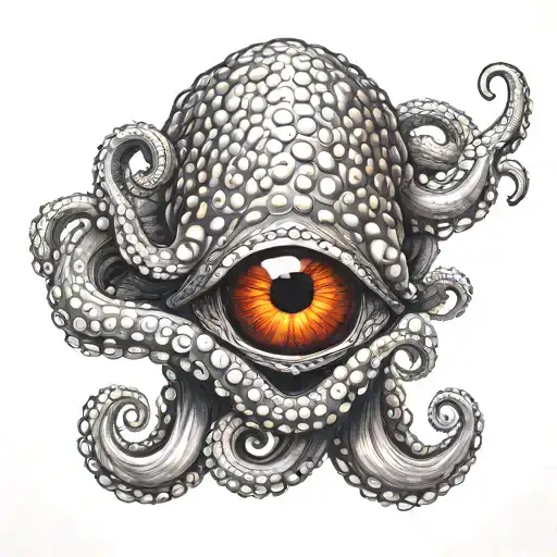 A Red Eye And Octopus Arms Around It