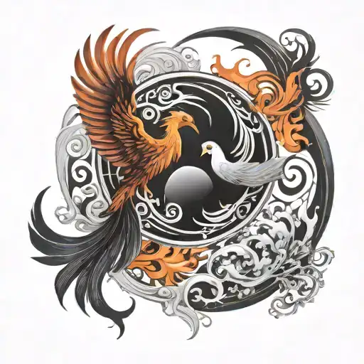 Phoenix And Yin And Yang Symbol Symbolizing Constant Development