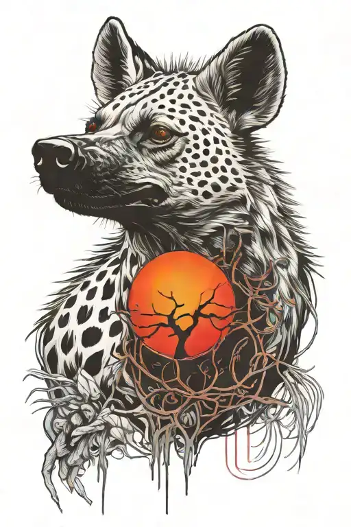 Hyena With Red Sun Behind It