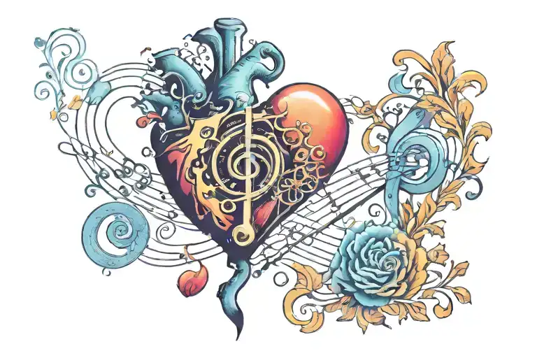 Balance Heart And Mind In Color And With The Treble Clef In The Middle Between Both