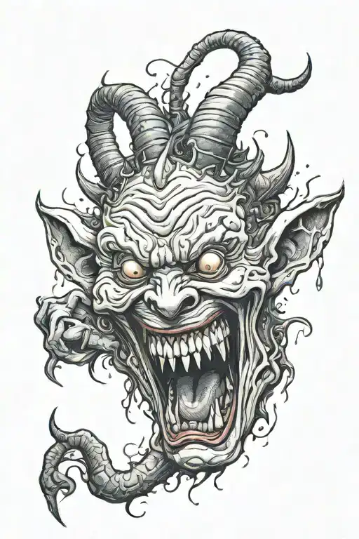 Crazy Demon With Horns Crying From Pain But Laughing Sorrounded By Cinfusion
