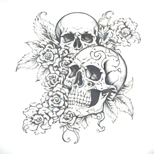 Flowers And Skulls Creepy Morbid